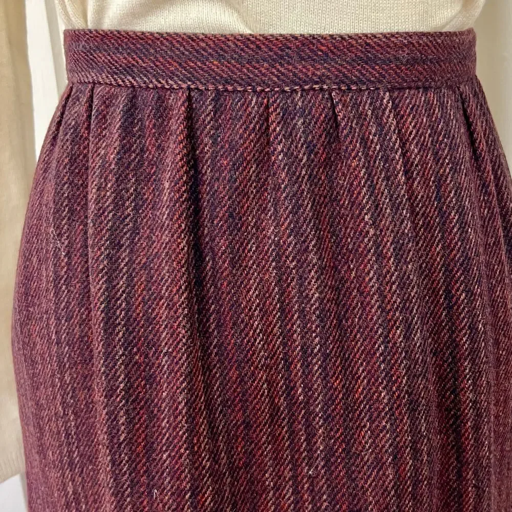 Vintage 90s Abbey Park Wool Midi Skirt Burgundy High Waist Made in USA 10